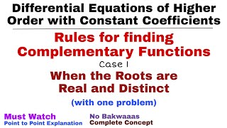 2 Rules for finding Complementary Function  Case1  Differential Equations of Higher Order [upl. by Santini257]