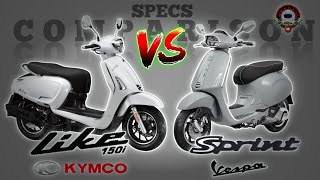 KYMCO LIKE 150i vs VESPA SPRINT 150 SPECS COMPARISON [upl. by Simonne951]