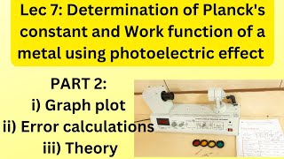 Lec 7 Plancks constant experiment Part 2 Graph plot Error calculation Theory [upl. by Hildegarde]