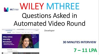 Questions Asked in wiley Mthree Automated Video Round  Wiley Mthree  Developer [upl. by Maier51]