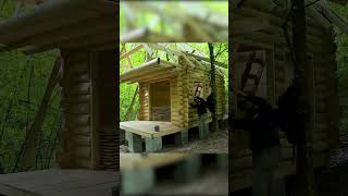 Building Second Floor of My Wooden Cabin woodworking woodhouse bushcraft wood [upl. by Hughes598]