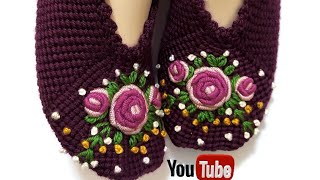 Patik üzerine Brezilya nakışı işleme ✅  Brazilian embroidery on booties [upl. by Ellata493]