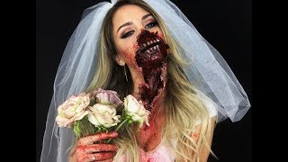 Ripped Mouth ZOMBIE Bride Makeup  Nadine Mayerhofer [upl. by Nyloc]