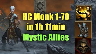 HC Monk 1 to 70 in 1h 11min  Season 25 Leveling Practice Full VOD [upl. by Kent546]