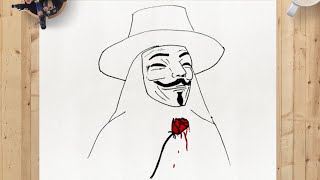 How To Draw V For Vendetta Mask V For Vendetta Drawing Guy Fawkes Mask Sketch Anonymous Mask [upl. by Tergram]