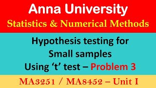 ttest  problem 3  A machine is designed to produce  Testing of hypothesis  MA3251 [upl. by Isis]