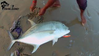 Surf Fishing Catch 10Kg Giant Trevally Fish [upl. by Ecinad]