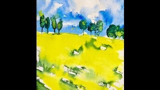 Aquarellmalerei Tutorial Landschaft mit leuchtend gelbem Rapsfeld unter blauem Himmel [upl. by Spragens]