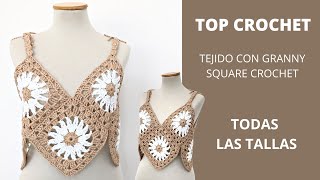 Como tejer Top a ganchillo con granny square crochet paso a paso super fácil [upl. by Bael]