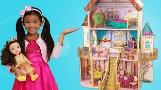 Emma Pretend Play with Giant Belle Doll Playhouse Beauty and the Beast Toys [upl. by Georgy]