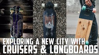 LONGBOARDS amp CRUISERS EXPLORING A NEW CITY [upl. by Lekar193]