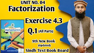 Exercise 43 Unit 4 Factorization Class 9 New Mathematics Book Sindh Board Q1 All Parts [upl. by Phyllida]