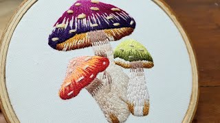 Mushroom Embroidery  Hand Embroidery For Beginners  Long and short stitch [upl. by Ennaylloh]