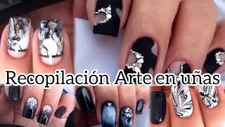 Diseños de uñas en blanco y negrotutorial Explicacion de cada diseño ✨ [upl. by Einhorn]