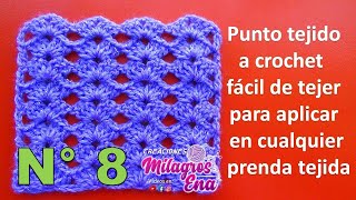 Punto N° 8 tejido a crochet Punto abanico simple fácil de tejer para blusas y boleros [upl. by Sassan]