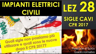 28  IMPIANTI ELETTRICI Sigla cavi elettrici CPR 2017 classi reazione al fuoco CEI 2027 e 35011 [upl. by Blau]