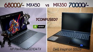 Dell Inspiron 5509 VS HP Pavilion 15 eg0104TX  eg0103TX  MX450 VS MX350  11th Gen laptops 2021 [upl. by Leimaj68]