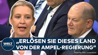 HAUSHALTSKRISE quotRücktrittserklärungquot AfDChefin Alice Weidel fordert Olaf Scholz zum Rücktritt auf [upl. by Thant]