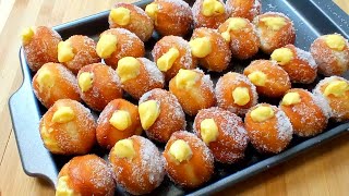 MINI BOMBOLONI ALLA CREMA SOFFICISSIMI  GONFI E LEGGERISSIMI  Krapfen  Graffe [upl. by Ladnyk]