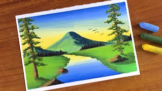 Easy Oil Pastel Nature Scenery Painting for beginners  Oil Pastel Drawing [upl. by Scarito]