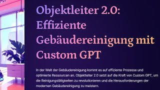 Custom GPT für Objektleiter Automatisierung und Effizienz leicht gemacht [upl. by Rod916]