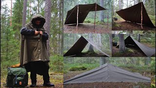 Canvas Poncho Shelter Setups  Solo Bushcraft and Camping Overnight [upl. by Odetta898]