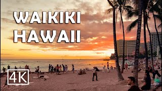 4K Waikiki Beach in Honolulu Hawaii  Evening Walking Tour [upl. by Margette]