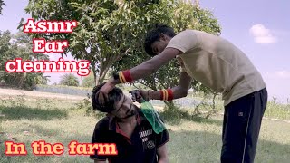 ASMR EAR CLEANING Intense Head Massage By Young Indian Barber in the Farm  Natural Sound [upl. by Mallon866]