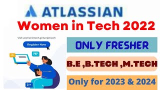 Atlassian hiring Freshers  Women In Tech hiring  2023 amp 24  Job go 4U [upl. by Boorer]