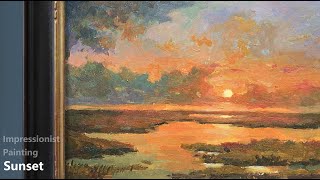 Impressionist Landscape  Easy Acrylic Painting  Sunset Scene [upl. by Ahseid]