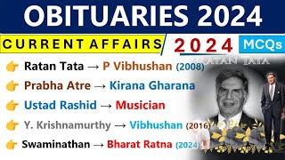 Obituaries 2024 Current Affairs  Person In News 2024  चर्चित निधन 2024  Recently Passed Away [upl. by Bolton]