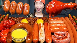 짜장라면 🖤 킬바사 소세지 모듬 소세지 양념치킨 먹방 Jjajang Ramen Chicken DrumStick Grilled Sausages Mukbang ASMR Ssoyoung [upl. by Enavi]