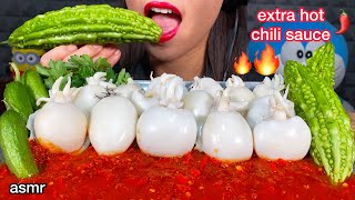 ASMR BOILED CUTTLEFISH  SAMBAL CHILI SAUCE  RAW BITTER MELON amp CUCUMBER 먹방 Eating Sounds [upl. by Daye]