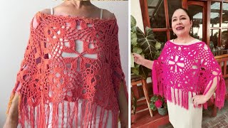 Poncho Cápita quotCORALquot muy FACIL de hacer a crochet [upl. by Einnus]