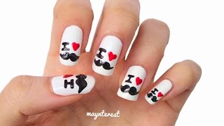 DISEÑO DE UÑAS BIGOTE  MOUSTACHE NAIL ART 💅 paso a paso [upl. by Lozano]