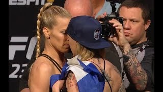 Katlyn Chookagian vs Joanne Calderwood  Weighin FaceOff  UFC 238 Cejudo vs Moraes  rWMMA [upl. by Nilra]