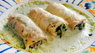 Canelones de crepes rellenos de espinacas y requesón  Recetas Mallorquinas [upl. by Kimble]