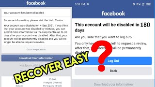 this account will be disabled 180 days  How to Recover Facebook Disabled Account [upl. by Orion]