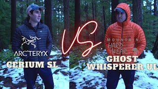 Arcteryx Cerium SL VS Ghost Whisper UL from Mountain Hardwear  Jacket Battle [upl. by Marney]