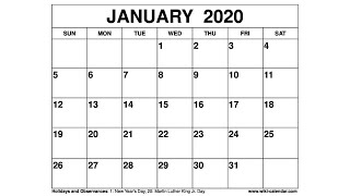 Free Printable January 2020 Calendar  WikiCalendarCom [upl. by Agan]