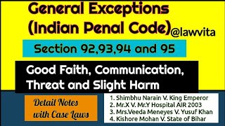 Section 93 94 95 of Indian Penal Code  General Exceptions in IPC [upl. by Ahsener]