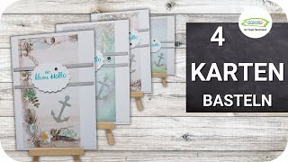 4 KARTEN ein kleiner Gruß  schnell mit Designpapier selber basteln cardmaking [upl. by Akinajnat]