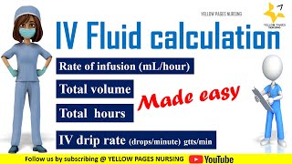 IV fluid calculation  Rate of infusion mLhour  Total volume  Total hours dropsmin [upl. by Akenaj]