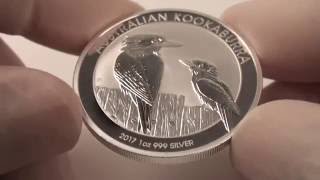 Closeup view of the 2017 Australian Kookaburra silver bullion coin [upl. by Lear291]