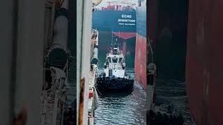 Working tugboat on duty ship maritime shipping marine tugboat boat seaman sea metal sailor [upl. by Anesusa]