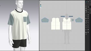 Drafting T Shirt with Pocket Marvelous Designer Clo [upl. by Arrais]