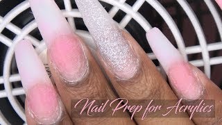 Acrylic Nails Tutorial  How To Prep Nails for Acrylic Application  No Lifting  for Beginners [upl. by Ahsienor]