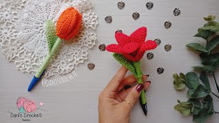 NUEVO 🌷diseño de bolígrafos de tulipán 🌷 a crochet en tendencia 💹 [upl. by Alvy]