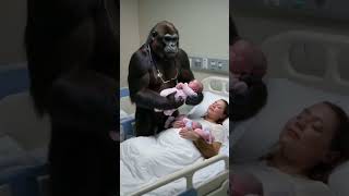 The gorilla is happy and the woman is happy new born baby 🍼 [upl. by Nosnaj]