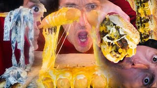 ASMR MESSY EATING NOODLES BURGERS NACHOS TACOS  CHEESE SAUCE  NO TALKING [upl. by Dorsy]